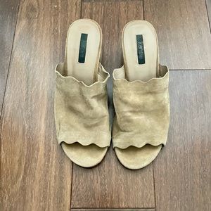 Kensie Women Taupe Slip On Suede Leather Block Heel Slide Sandal - women’s 7.5